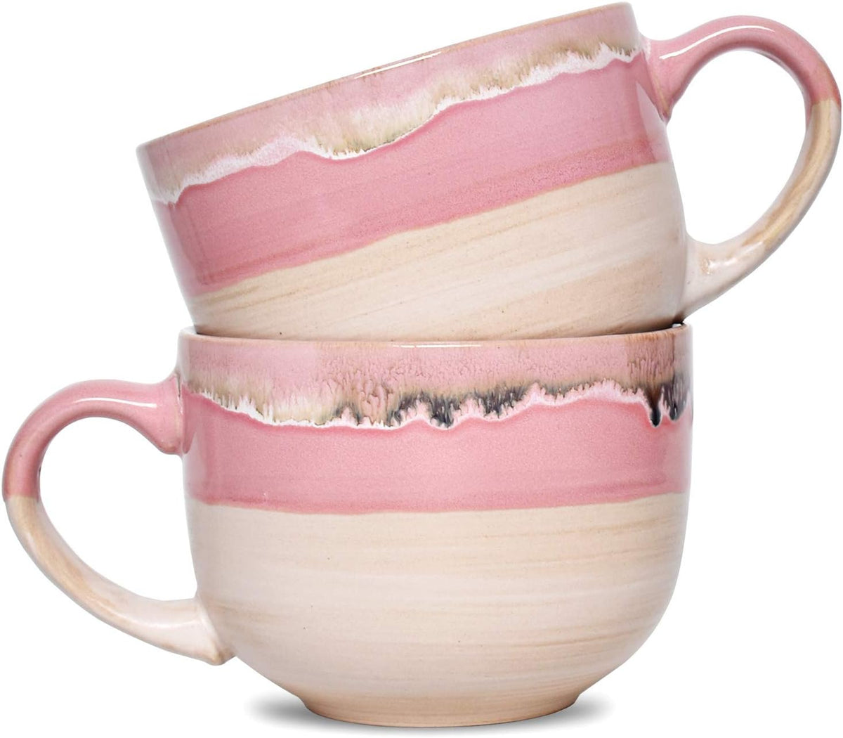 Large Ceramic Coffee Mug Set of 2, Stoneware Jumbo Latte Mugs Tea for Office and Home, 16 Oz, Dishwasher and Microwave Safe(Pink, 2)