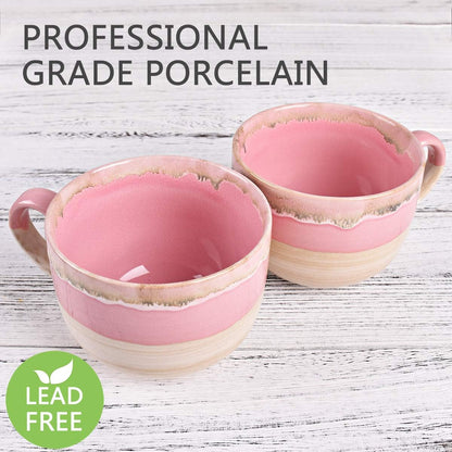 Large Ceramic Coffee Mug Set of 2, Stoneware Jumbo Latte Mugs Tea for Office and Home, 16 Oz, Dishwasher and Microwave Safe(Pink, 2)