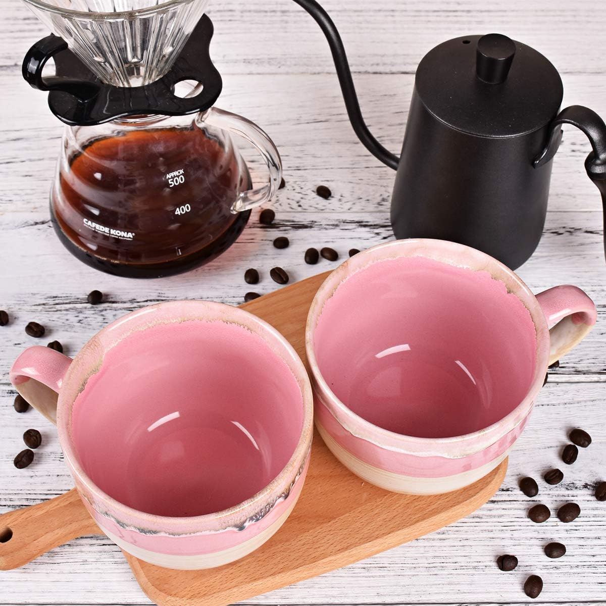 Large Ceramic Coffee Mug Set of 2, Stoneware Jumbo Latte Mugs Tea for Office and Home, 16 Oz, Dishwasher and Microwave Safe(Pink, 2)