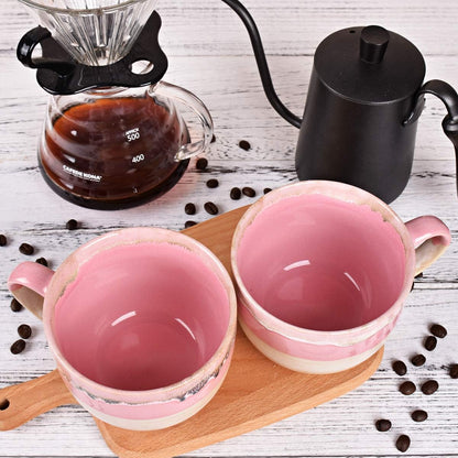 Large Ceramic Coffee Mug Set of 2, Stoneware Jumbo Latte Mugs Tea for Office and Home, 16 Oz, Dishwasher and Microwave Safe(Pink, 2)