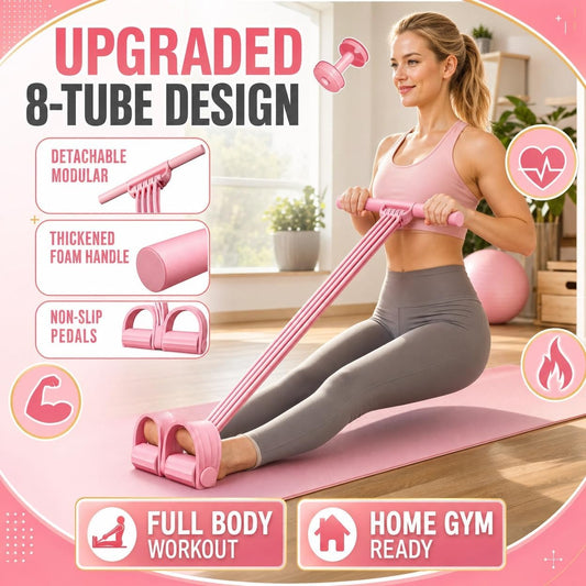 Pedal Resistance Band with Handle Upgraded 8-Tube Resistance Bands with Handles Set, 3-in-1 Multifunctional Chest Expander, Back Puller and Stretching Rope,Detachable Pedal Exerciser for Home