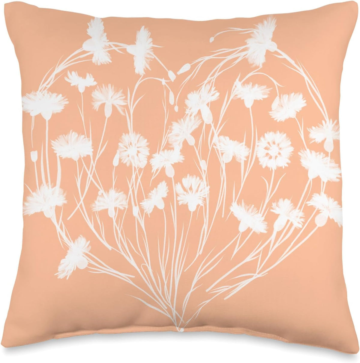 PEACH AND WHITE FLORAL PRINT Throw Pillow