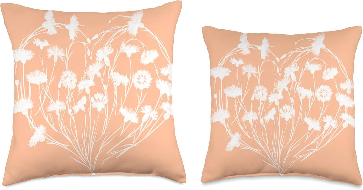 PEACH AND WHITE FLORAL PRINT Throw Pillow