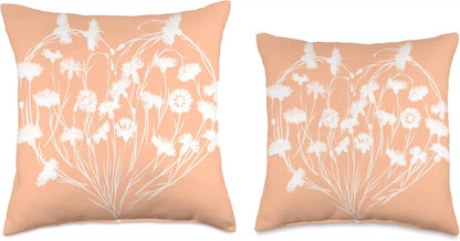 PEACH AND WHITE FLORAL PRINT Throw Pillow