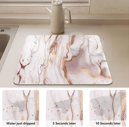 Dish Drying Mat Marble Gold Pink, Quick Dry Dish Drying Pad with Non-slip Rubber Backed, Super Absorbent Drainer Mats for Kitchen Counter, 20"x16"