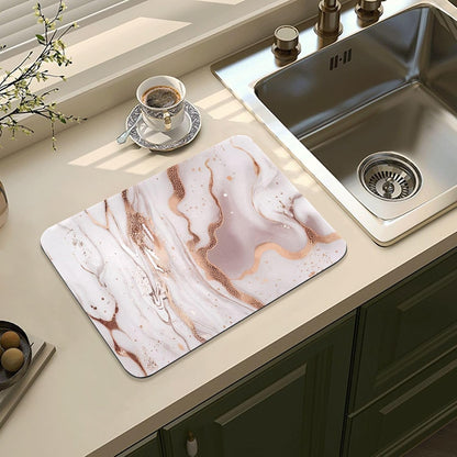 Dish Drying Mat Marble Gold Pink, Quick Dry Dish Drying Pad with Non-slip Rubber Backed, Super Absorbent Drainer Mats for Kitchen Counter, 20"x16"