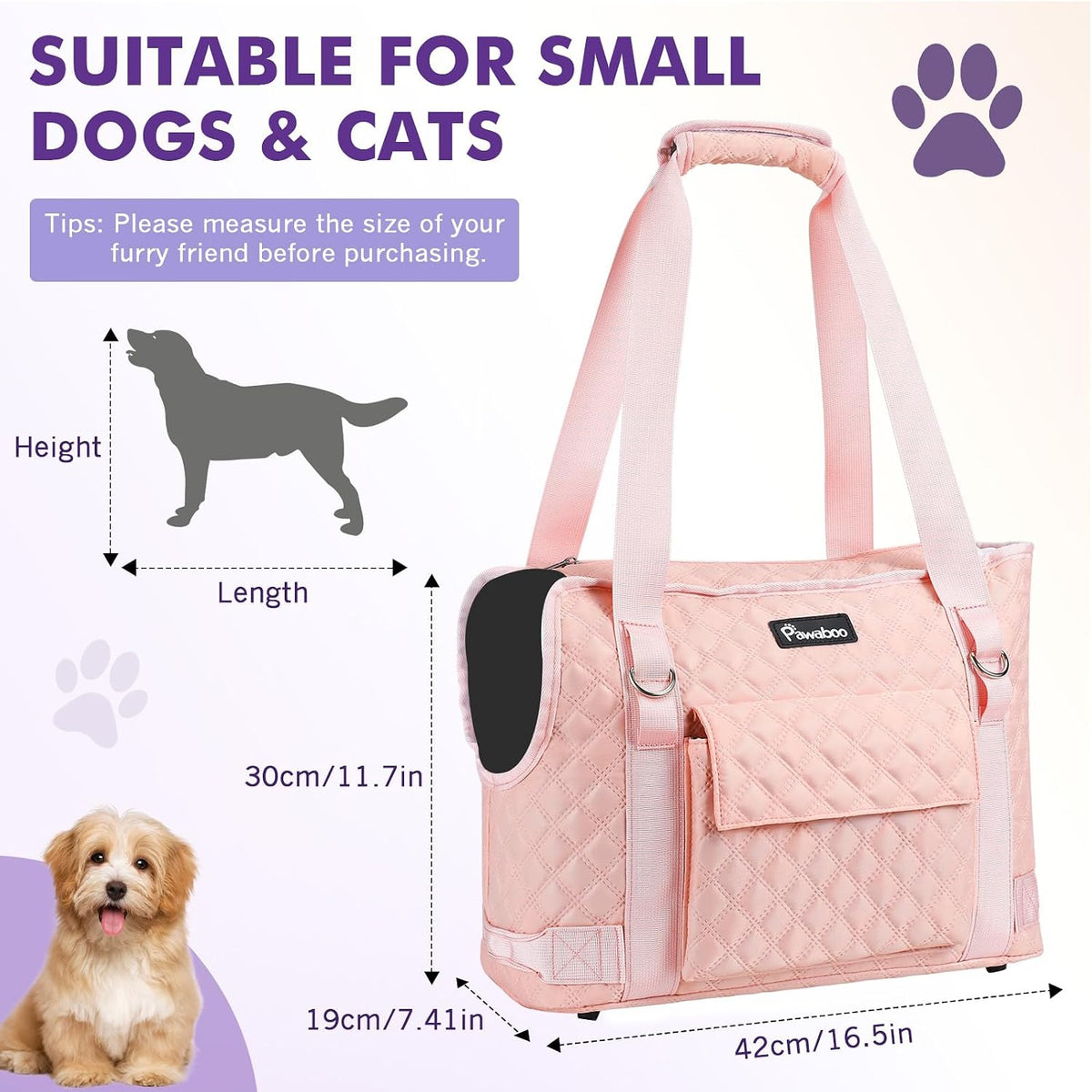 Dog Purse Carrier for Small Dogs with Pocket,Up to 11Lbs