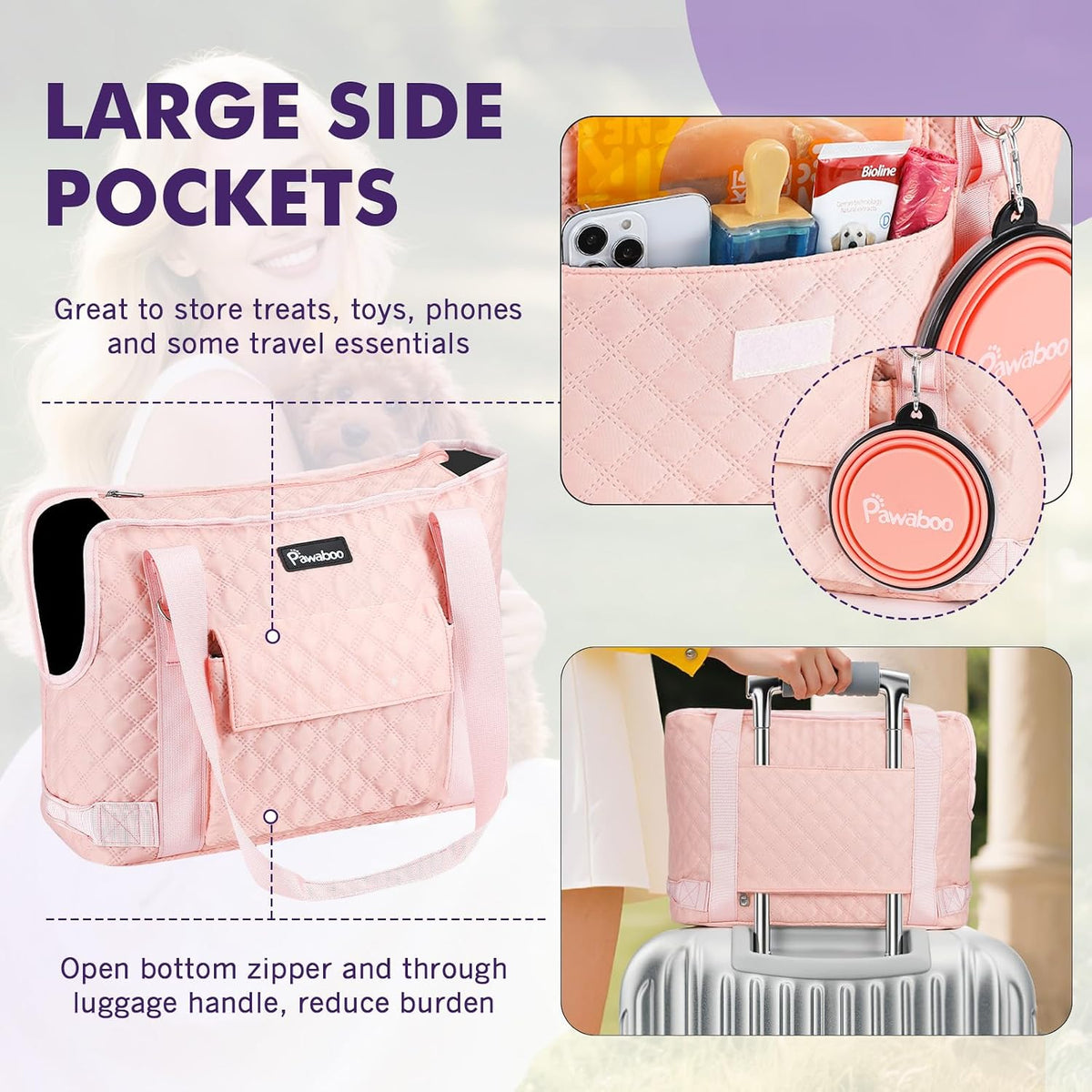 Dog Purse Carrier for Small Dogs with Pocket,Up to 11Lbs
