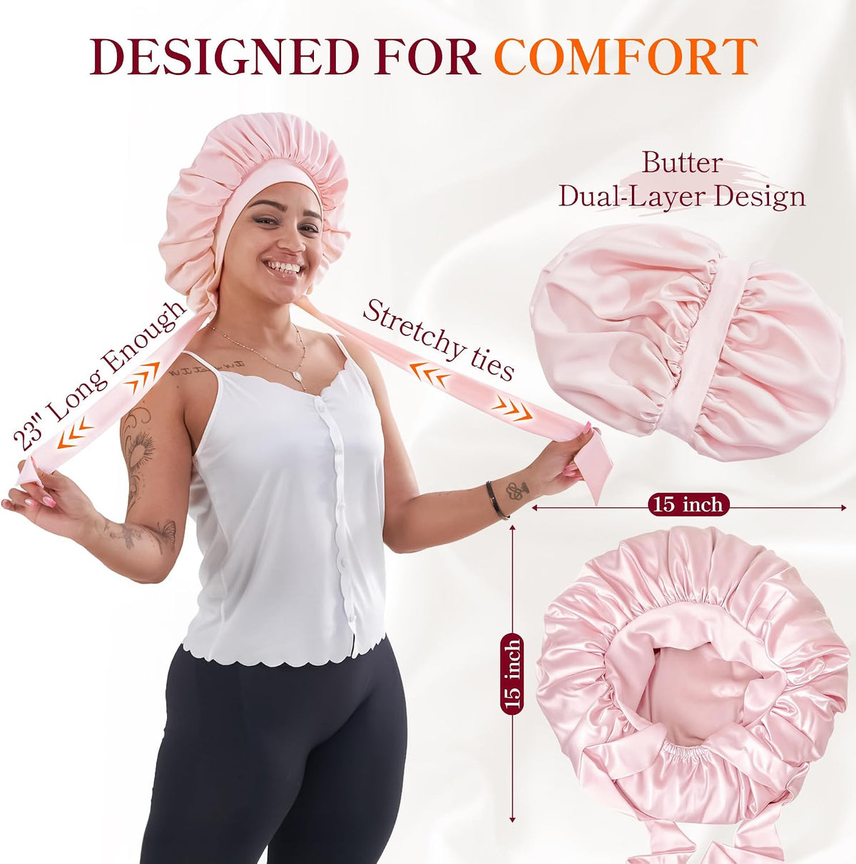 Tie Silk Bonnet Satin Curly Hair Wrap for Sleeping Women Anti Frizz