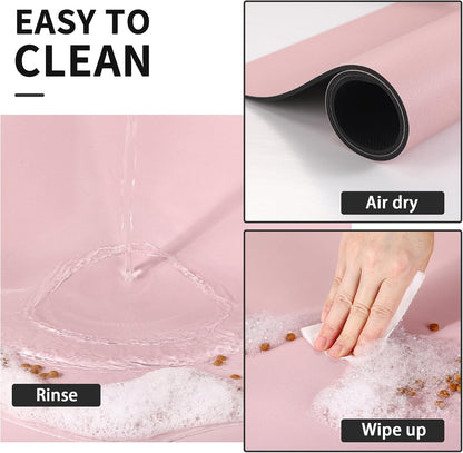 Dog Food Mat - Absorbent Cat Mat for Food and Water, No Stains Pet Feeding Bowl Mat, Easy to Clean Pet Placemats, Quick Dry Dog Water Dispenser Mat for Messy Drinkers | Paw Pink 18"x28"