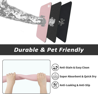 Dog Food Mat - Absorbent Cat Mat for Food and Water, No Stains Pet Feeding Bowl Mat, Easy to Clean Pet Placemats, Quick Dry Dog Water Dispenser Mat for Messy Drinkers | Paw Pink 18"x28"