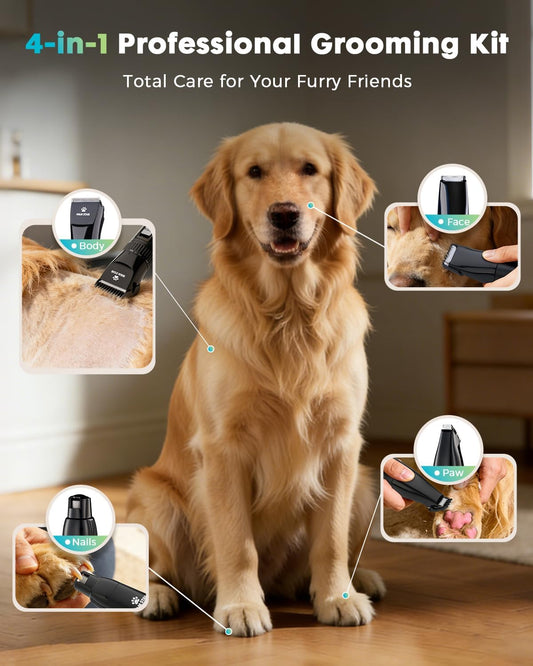 M&M STAR Dog Grooming Kit, Quiet Dog Clippers for Grooming Heavy Thick Coats, Cordless Pet Hair Trimmer & Shaver with Paw Trimmer, Low Noise Rechargeable Clippers for Small Large Dogs Cats