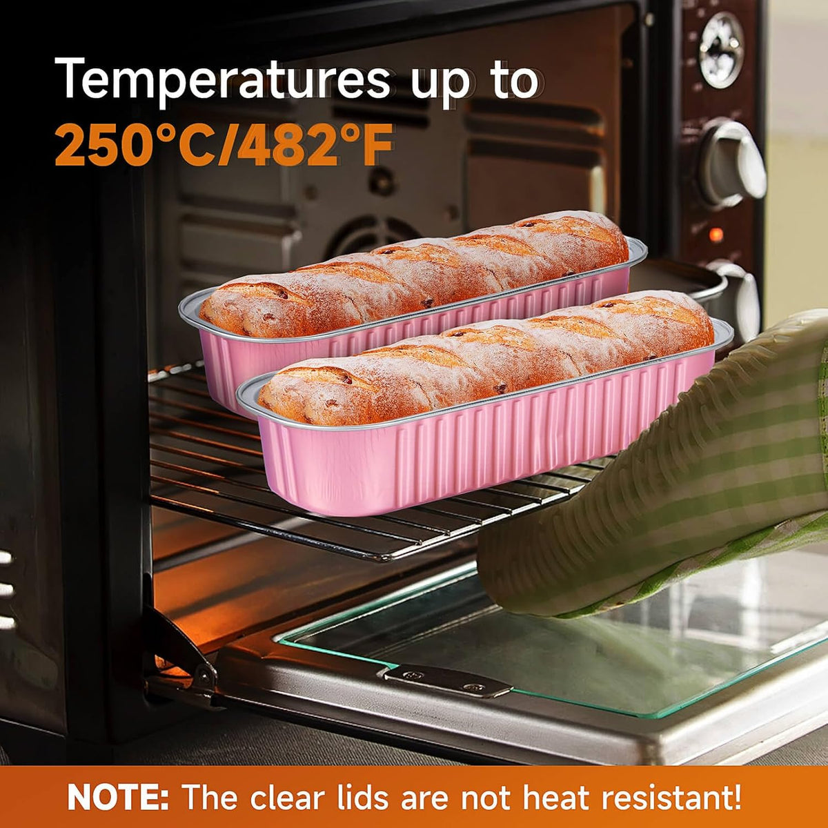50pcs Mini Disposable Foil Rectangle Baking Cups 6.8 oz 6.5 x 2.6 x 2 Inch Aluminum Loaf Pans with Lids for Baking (Light Pink)