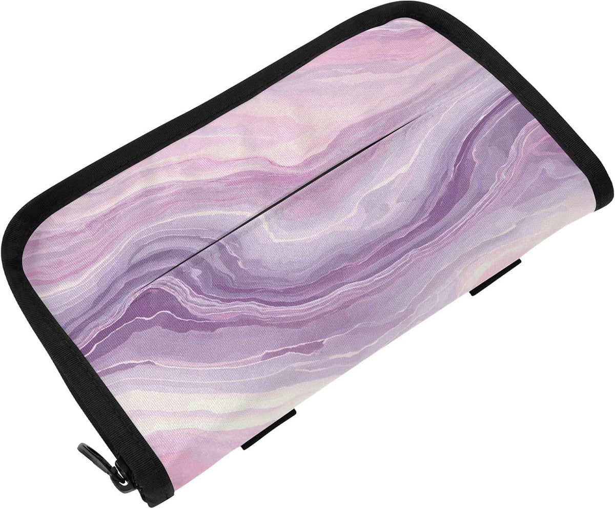 Car Tissue Holder Car Visor Organizer Tissue Box Holder for Car Sun Visor Organizer with Car Vehicle Accessories Essentials Interior for Women Men Marble Pale Purple and Pink