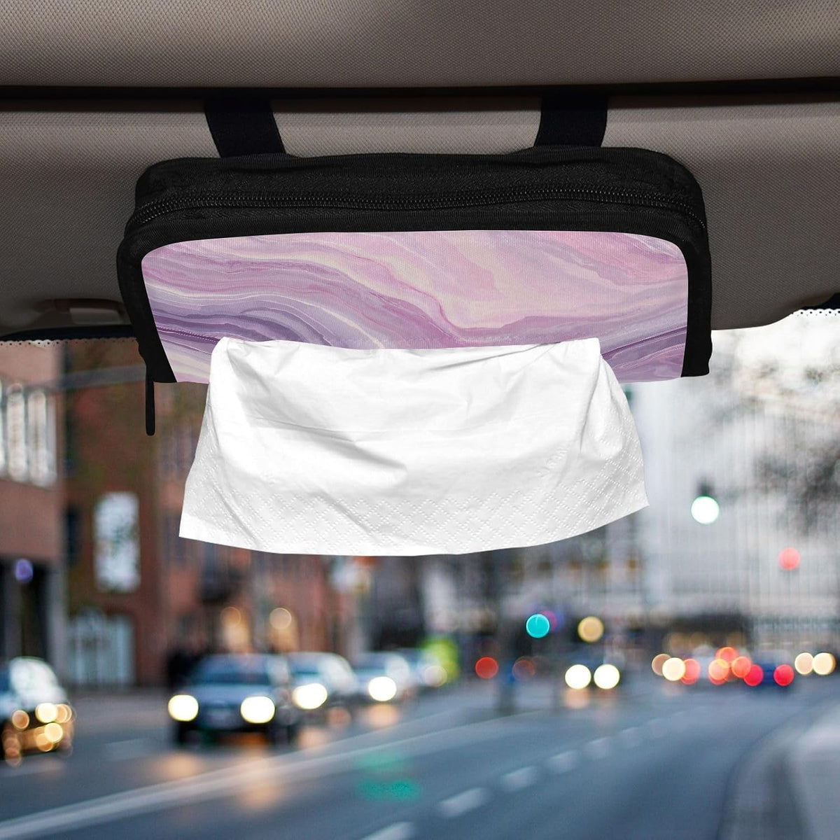 Car Tissue Holder Car Visor Organizer Tissue Box Holder for Car Sun Visor Organizer with Car Vehicle Accessories Essentials Interior for Women Men Marble Pale Purple and Pink
