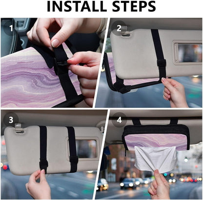 Car Tissue Holder Car Visor Organizer Tissue Box Holder for Car Sun Visor Organizer with Car Vehicle Accessories Essentials Interior for Women Men Marble Pale Purple and Pink