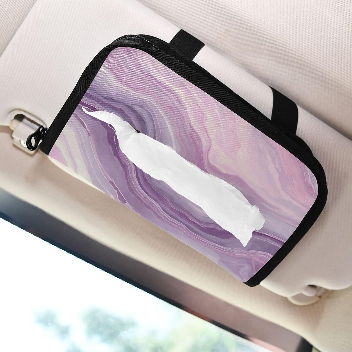 Car Tissue Holder Car Visor Organizer Tissue Box Holder for Car Sun Visor Organizer with Car Vehicle Accessories Essentials Interior for Women Men Marble Pale Purple and Pink