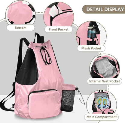 Light Pink Sports Drawstring Bag for Workout Drawstring Backpacks with Pockets