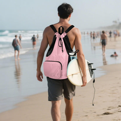 Light Pink Sports Drawstring Bag for Workout Drawstring Backpacks with Pockets