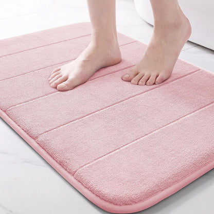 Pink Bath Mat, Super Soft Absorbent Memory Foam Bathroom Rug Non Slip, Quick Dry, Machine Washable Floor Carpet for Tub Shower, Home Decor Accessories, 24x17