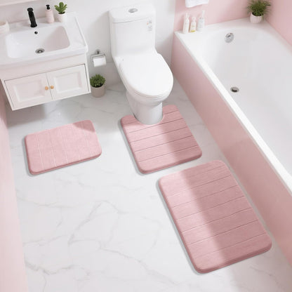 Pink Bath Mat, Super Soft Absorbent Memory Foam Bathroom Rug Non Slip, Quick Dry, Machine Washable Floor Carpet for Tub Shower, Home Decor Accessories, 24x17