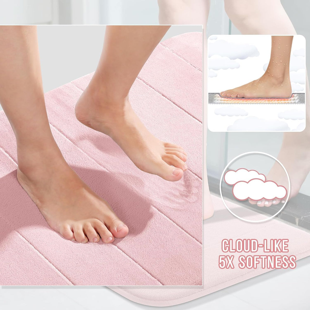 Pink Bath Mat, Super Soft Absorbent Memory Foam Bathroom Rug Non Slip, Quick Dry, Machine Washable Floor Carpet for Tub Shower, Home Decor Accessories, 24x17