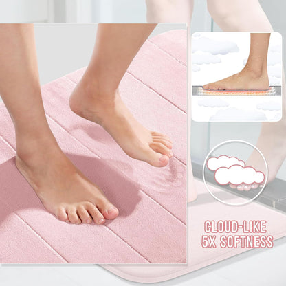 Pink Bath Mat, Super Soft Absorbent Memory Foam Bathroom Rug Non Slip, Quick Dry, Machine Washable Floor Carpet for Tub Shower, Home Decor Accessories, 24x17