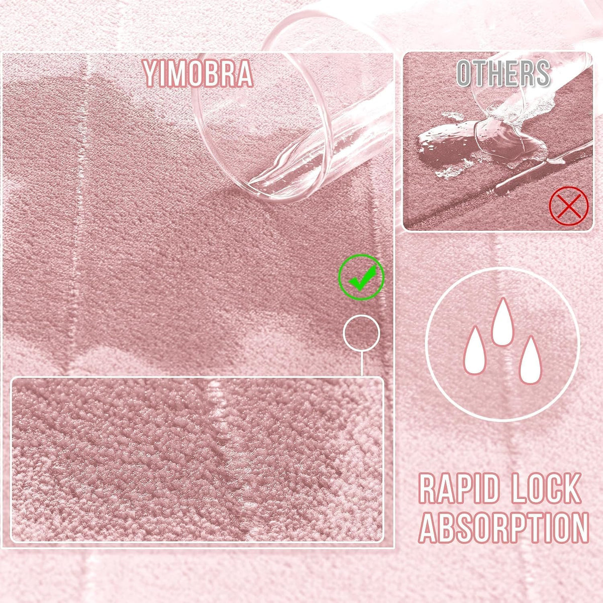 Pink Bath Mat, Super Soft Absorbent Memory Foam Bathroom Rug Non Slip, Quick Dry, Machine Washable Floor Carpet for Tub Shower, Home Decor Accessories, 24x17