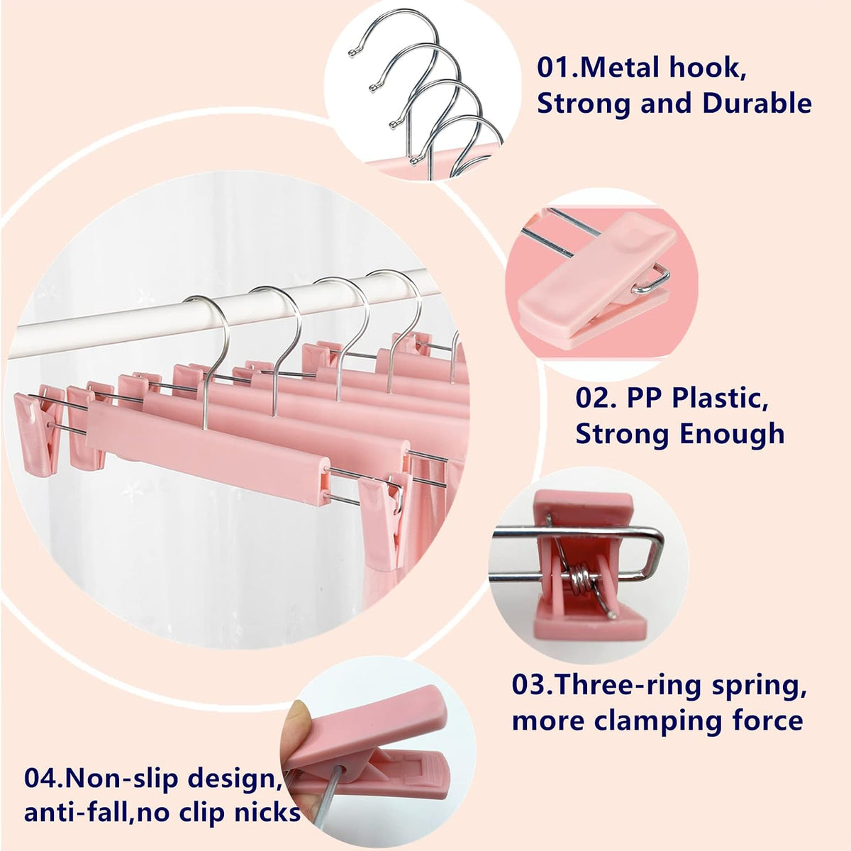 Pants Hangers with Clips, Skirt Hangers, 20 Pack, Pink