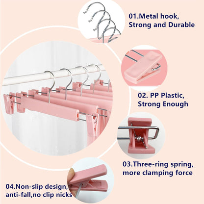 Pants Hangers with Clips, Skirt Hangers, 20 Pack, Pink