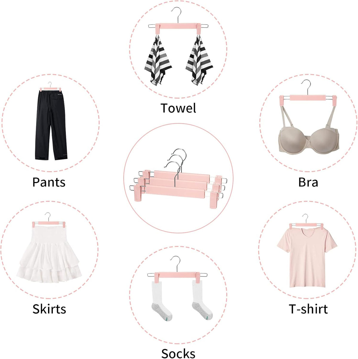 Pants Hangers with Clips, Skirt Hangers, 20 Pack, Pink