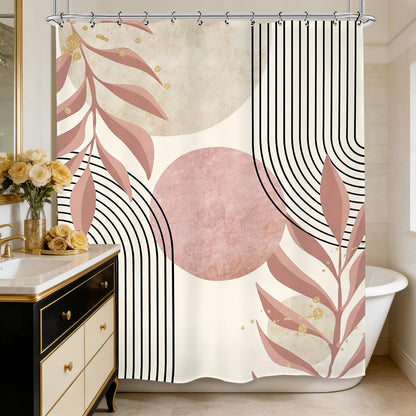 Abstract Pink Modern Shower Curtain 60Wx72L Inch Minimalist Geometric Contemporary Neutral Aesthetic Plant Leaves Mid Centry Bathroom Set Accessories Decor with 12 Pack Hooks