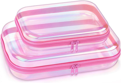 Clear Hard Shell Zipper Organizer Cases, 2 Pack, Iridescent