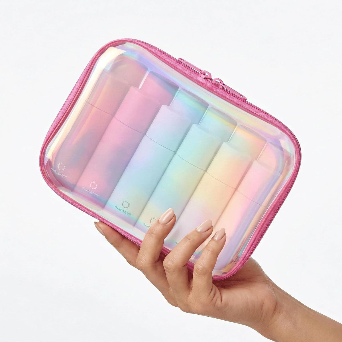 Clear Hard Shell Zipper Organizer Cases, 2 Pack, Iridescent