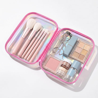Clear Hard Shell Zipper Organizer Cases, 2 Pack, Iridescent