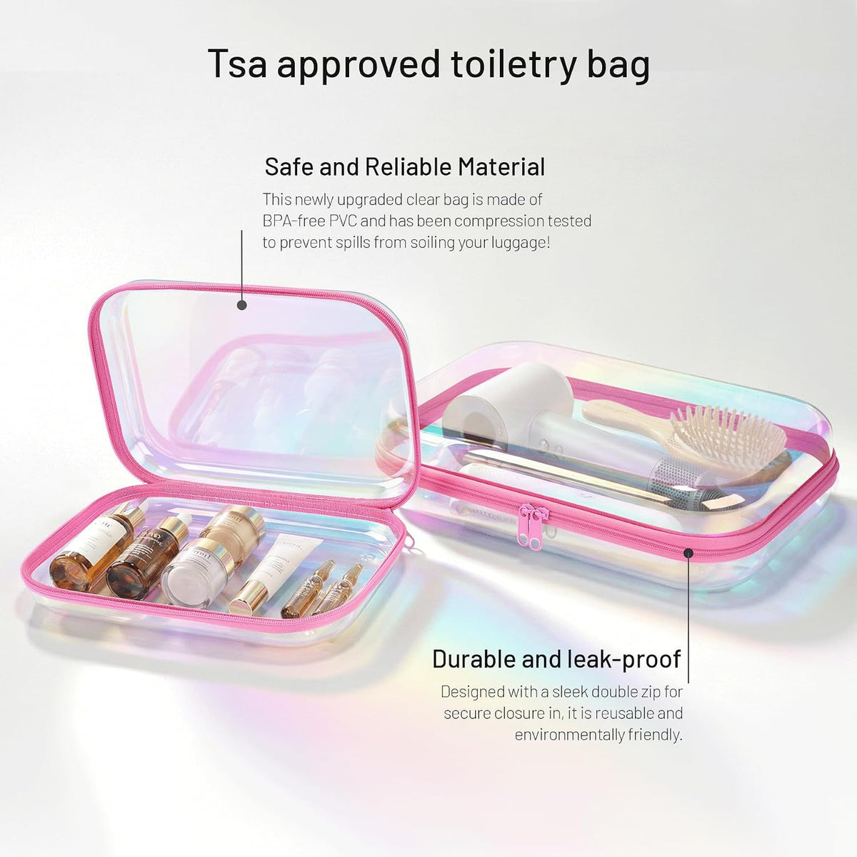 Clear Hard Shell Zipper Organizer Cases, 2 Pack, Iridescent