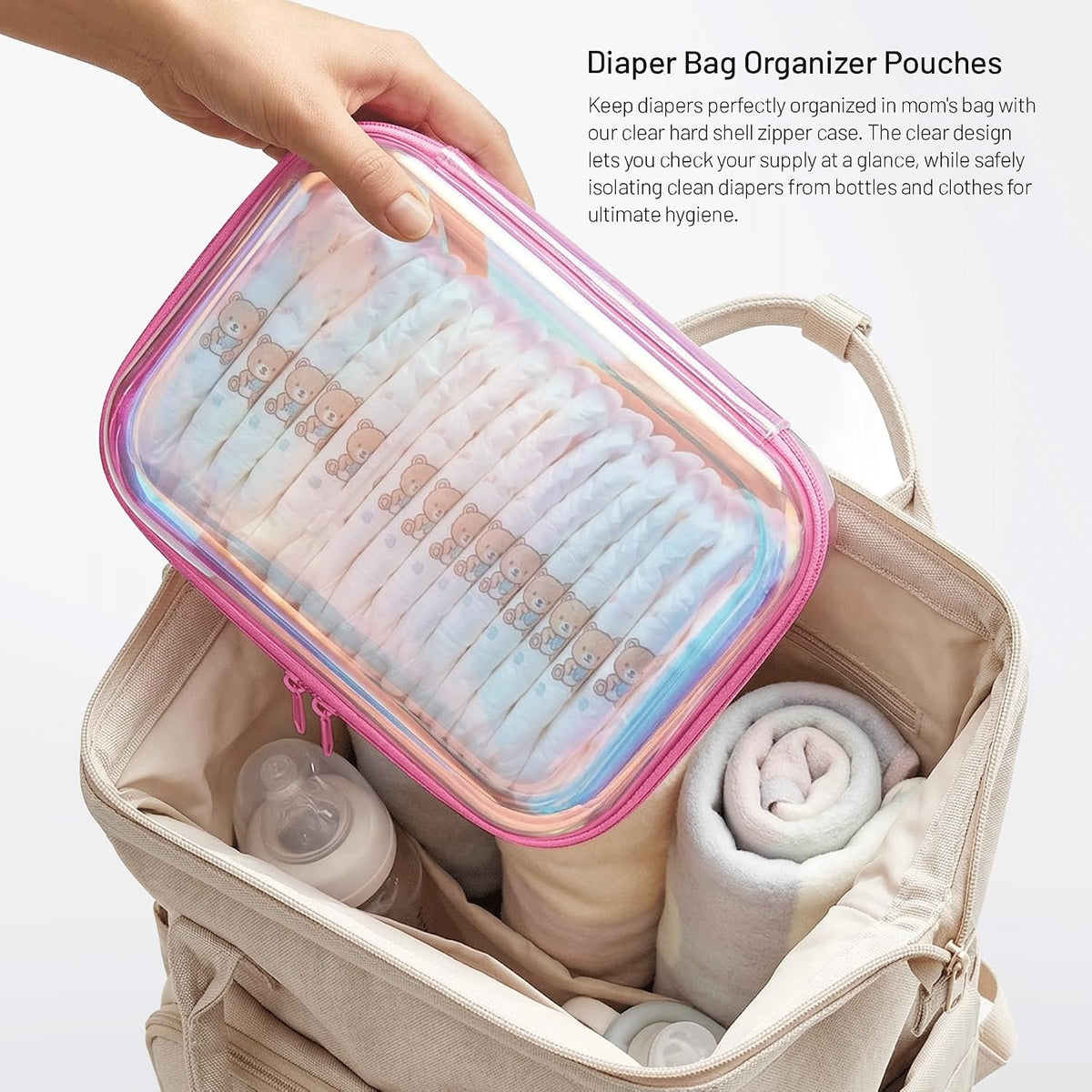 Clear Hard Shell Zipper Organizer Cases, 2 Pack, Iridescent
