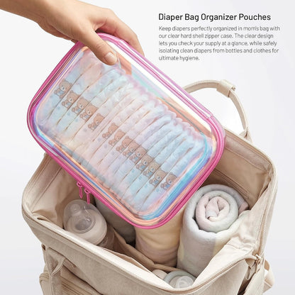 Clear Hard Shell Zipper Organizer Cases, 2 Pack, Iridescent