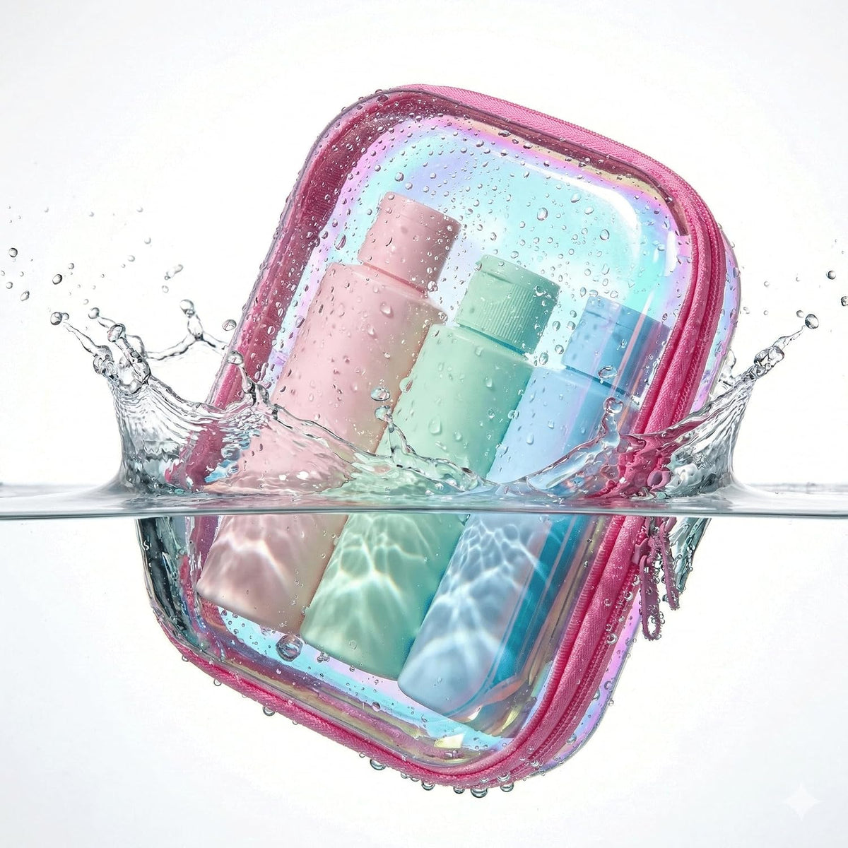 Clear Hard Shell Zipper Organizer Cases, 2 Pack, Iridescent