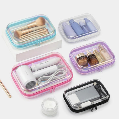 Clear Hard Shell Zipper Organizer Cases, 2 Pack, Iridescent