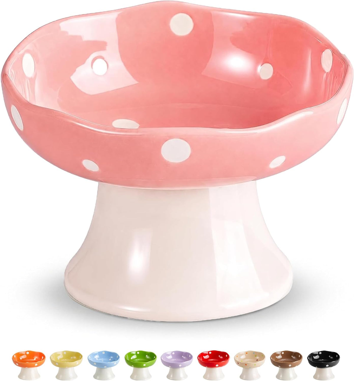 Pink Mushroom Cat Bowl, Elevated Ceramic Feeding Bowl