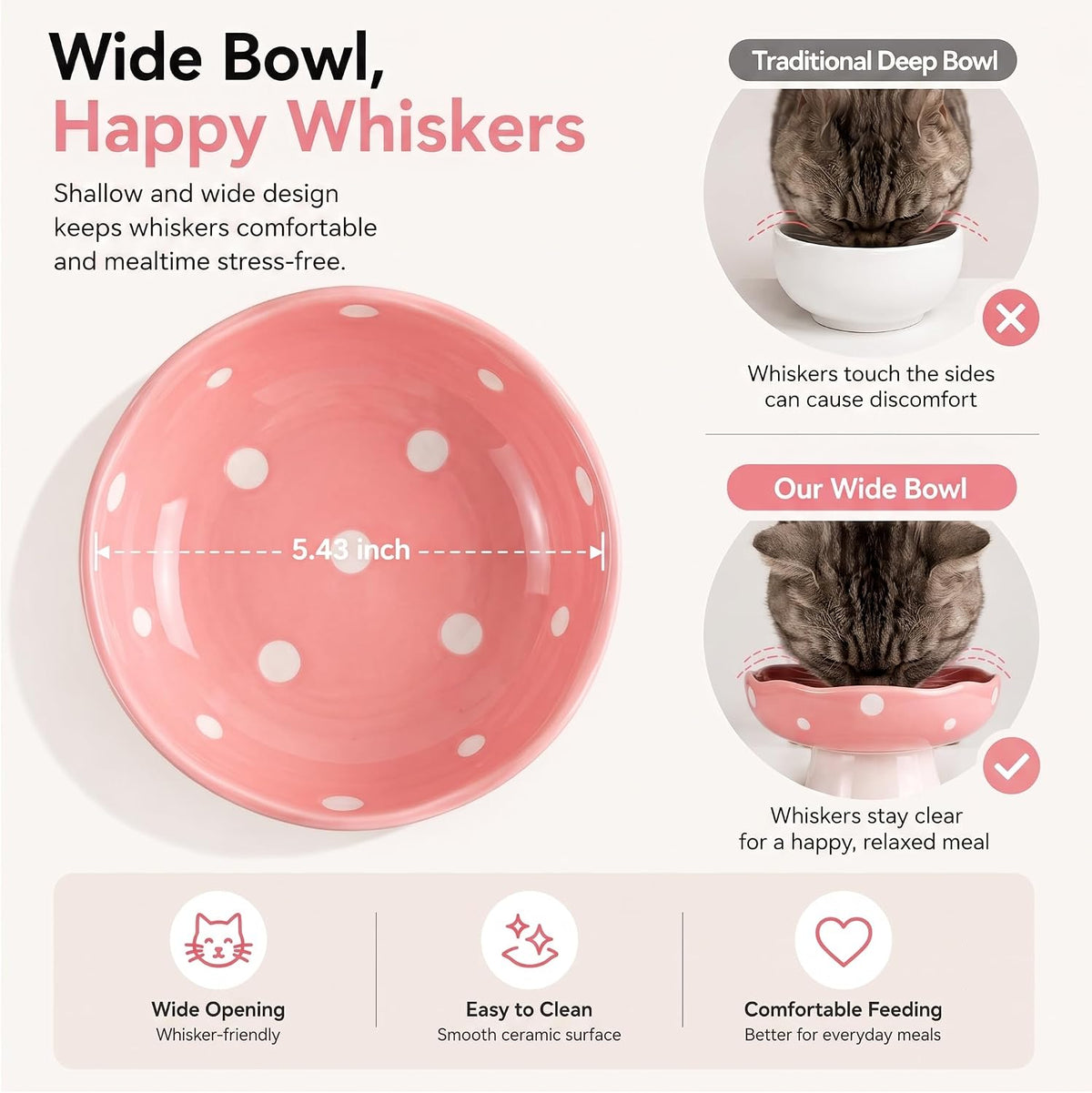 Pink Mushroom Cat Bowl, Elevated Ceramic Feeding Bowl