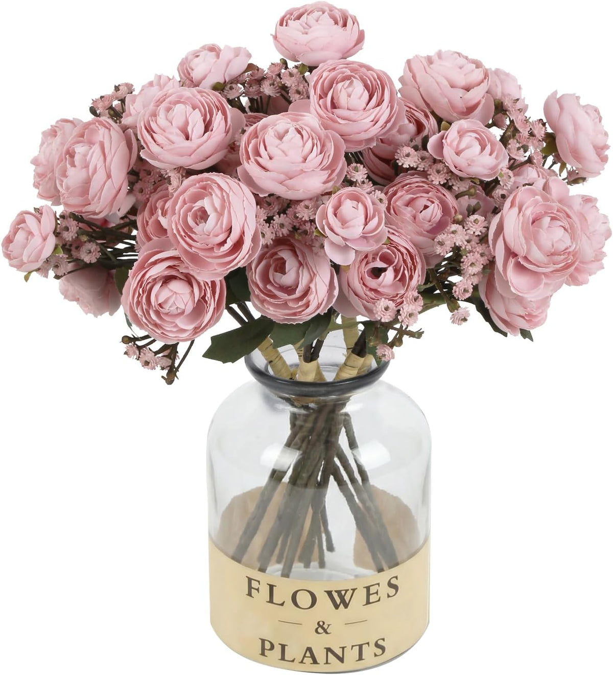 Pink Ranunculus Artificial Flowers 5 Bouquets Fake Silk Mini Ranunculus with Stems 15PCS Faux Peonies Spring Flowers for DIY Wedding Bride Shower Centerpieces Home Vase Filler Decor (Dusty Pink)