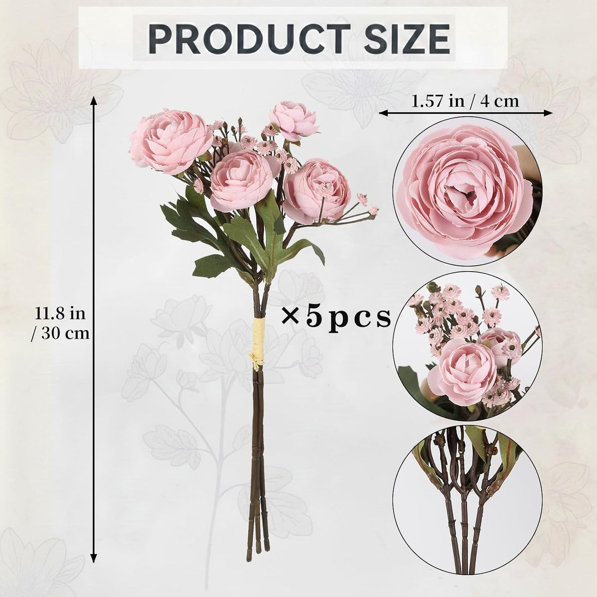 Pink Ranunculus Artificial Flowers 5 Bouquets Fake Silk Mini Ranunculus with Stems 15PCS Faux Peonies Spring Flowers for DIY Wedding Bride Shower Centerpieces Home Vase Filler Decor (Dusty Pink)