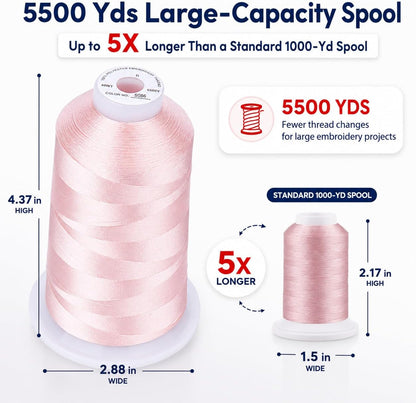 5000M 40WT Polyester Embroidery Thread, Light Peach Pink S086 | 5000M 40WT polyester thread feeds smoothly for machine embroidery, monograms, logos, patches and quilting.