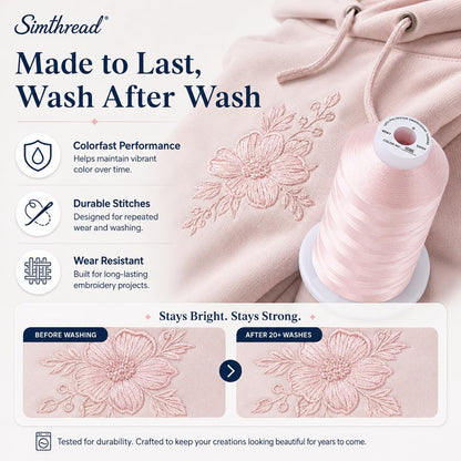 5000M 40WT Polyester Embroidery Thread, Light Peach Pink S086 | 5000M 40WT polyester thread feeds smoothly for machine embroidery, monograms, logos, patches and quilting.