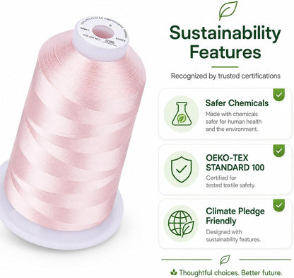 5000M 40WT Polyester Embroidery Thread, Light Peach Pink S086 | 5000M 40WT polyester thread feeds smoothly for machine embroidery, monograms, logos, patches and quilting.