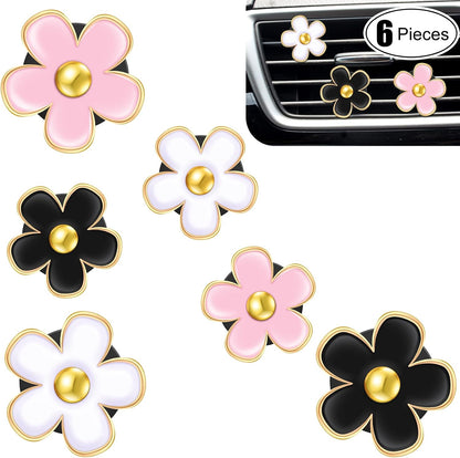 6 Pcs Daisy Vent Clips for Car, 3/3.3 cm, Black, Pink, White