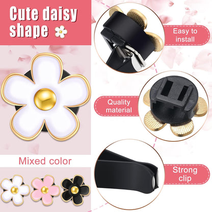 6 Pcs Daisy Vent Clips for Car, 3/3.3 cm, Black, Pink, White