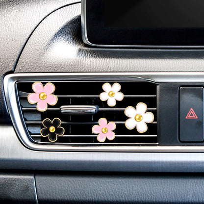 6 Pcs Daisy Vent Clips for Car, 3/3.3 cm, Black, Pink, White